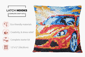 Vibrant Red Racer - Latch Hook Pillow Kit