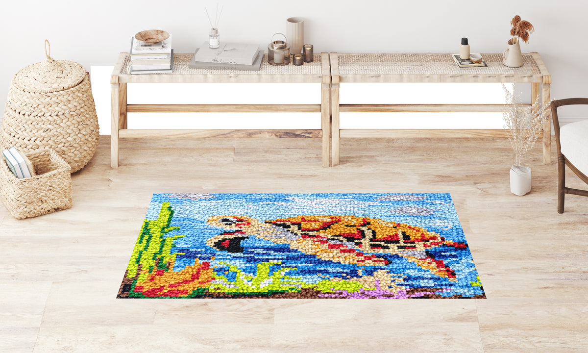 Vibrant Underwater Turtle - Latch Hook Rug Kit