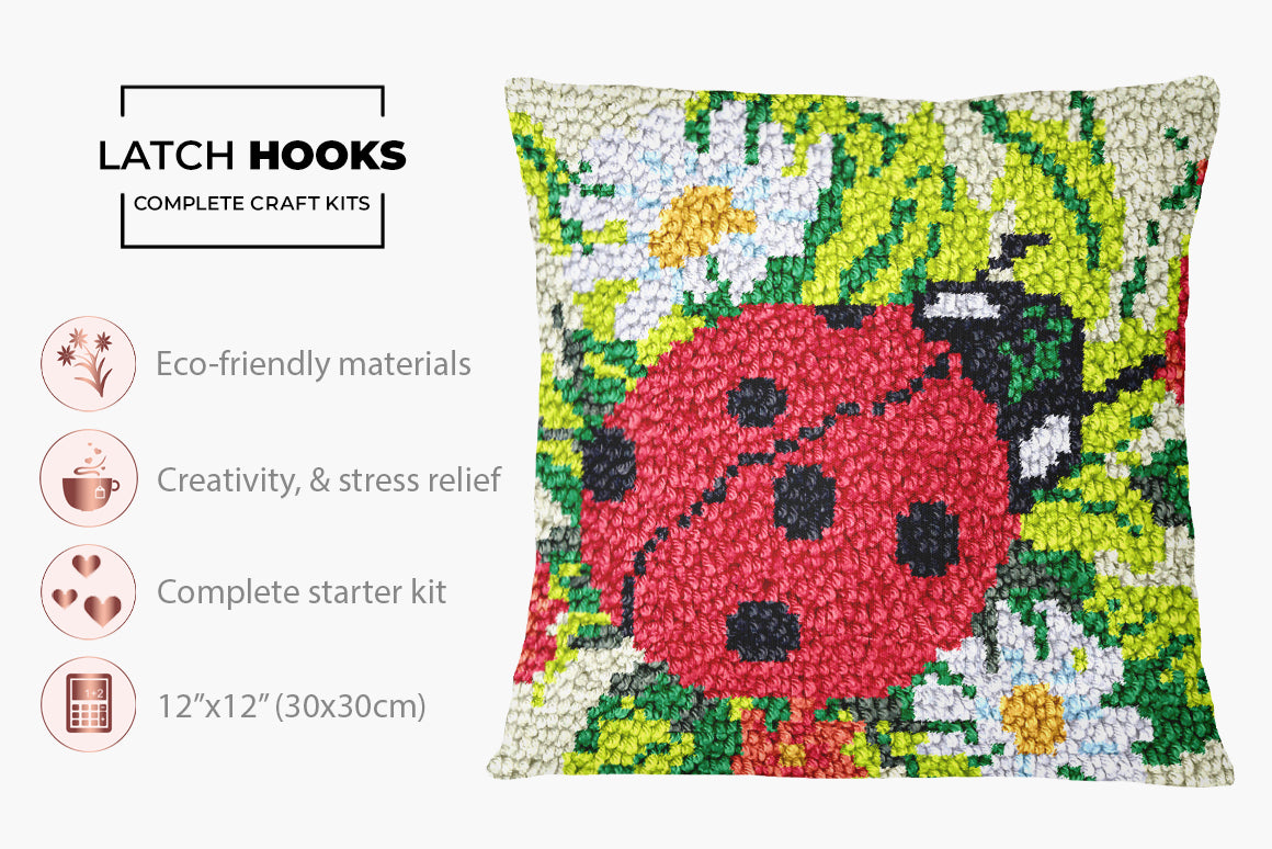 Charming Ladybug Garden - Latch Hook Pillow Kit