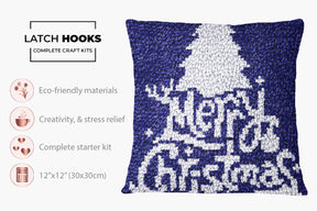 Festive Blue Christmas Welcome Mat - Latch Hook Pillow Kit