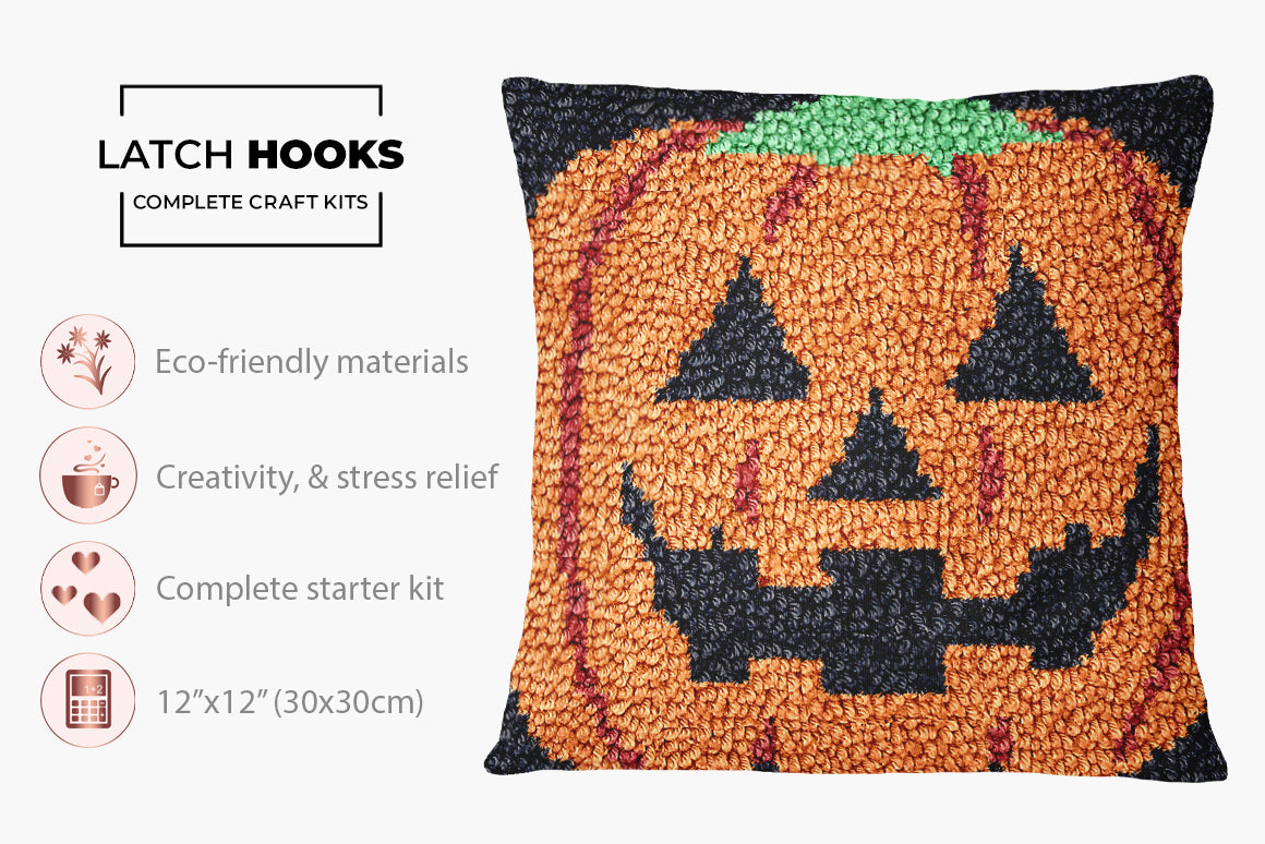 Cheerful Jack-o'-Lantern - Latch Hook Pillow Kit