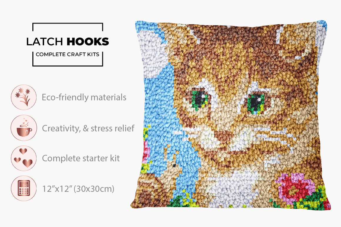 Charming Cat and Snail Scene - Latch Hook Pillow Kit