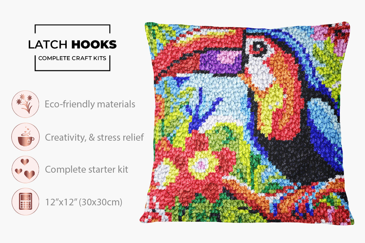 Tropical Harmony: The Colorful Toucan - Latch Hook Pillow Kit