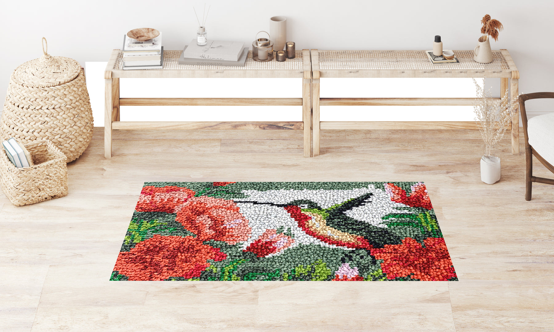 Whimsical Hummingbird in Bloom - Latch Hook Rug Kit