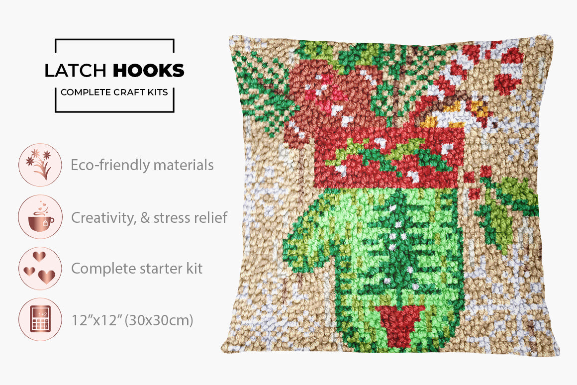 Festive Green Mitten Ornament - Latch Hook Pillow Kit