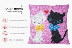 Whimsical Cat Companions - Latch Hook Pillow Kit