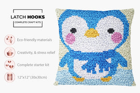 Charming Penguin Plush Art - Latch Hook Pillow Kit