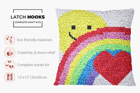 Sunny Rainbow Heart - Latch Hook Pillow Kit