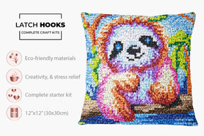 Charming Sloth in a Tropical Paradise - Latch Hook Pillow Kit