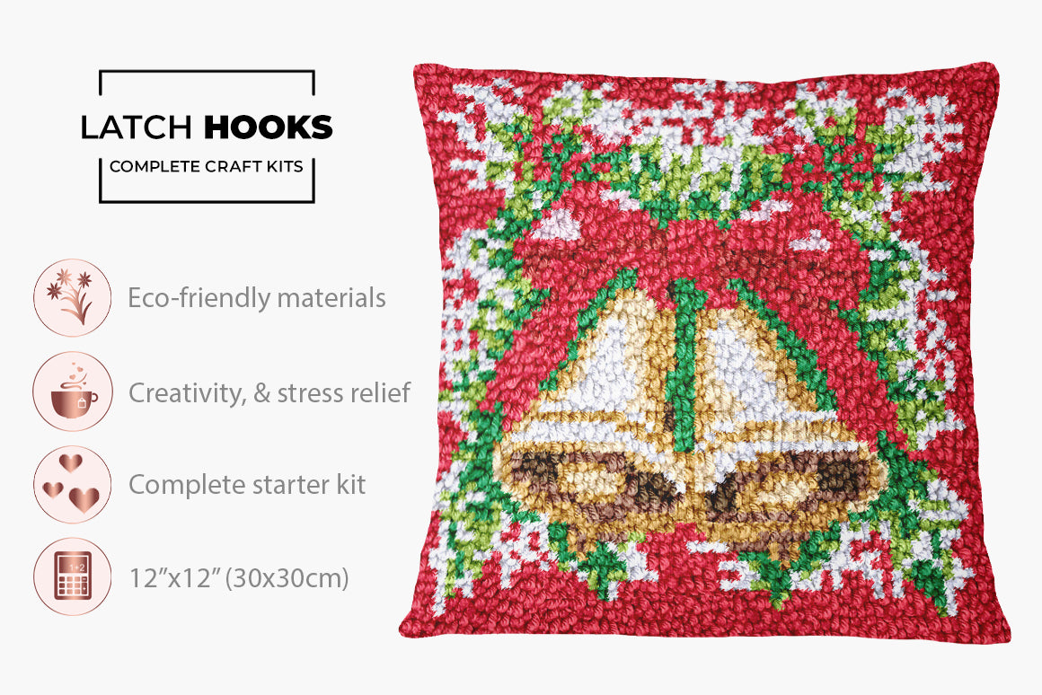 Joyous Holiday Bells - Latch Hook Pillow Kit