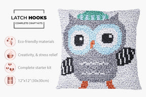 Whimsical Owl Design - Latch Hook Pillow Kit