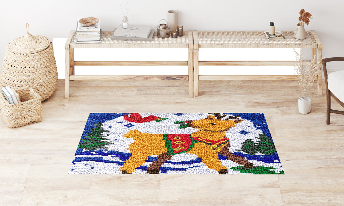 Festive Reindeer in Snow - Latch Hook Rug Kit