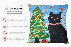 Festive Feline Christmas Charm - Latch Hook Pillow Kit