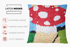 Whimsical Red Mushroom Fantasy - Latch Hook Pillow Kit