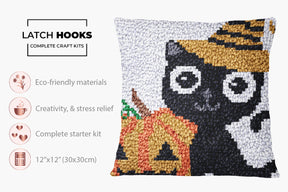 Whimsical Halloween Cat - Latch Hook Pillow Kit