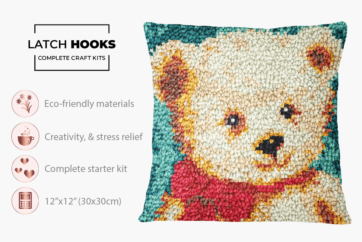 Charming Teddy Bear - Latch Hook Pillow Kit