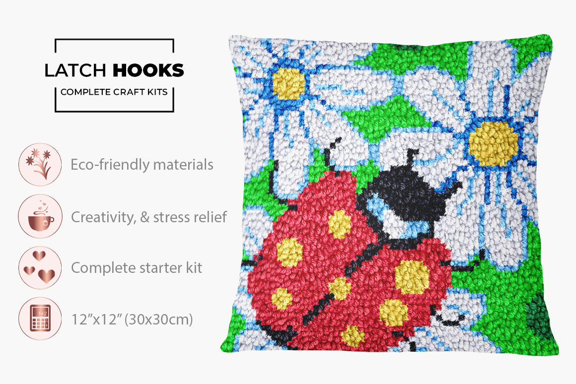 Cheerful Ladybug Delight - Latch Hook Pillow Kit