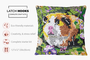 Charming Guinea Pig in a Floral Meadow - Latch Hook Pillow Kit