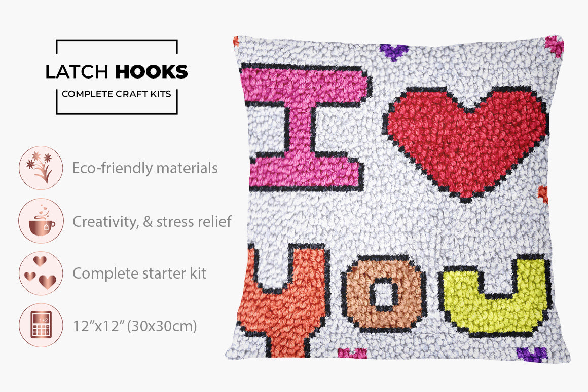 Colorful Love Patch - Latch Hook Pillow Kit