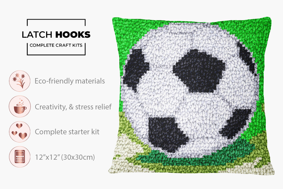 Playful Soccer Ball Art - Latch Hook Pillow Kit