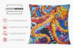 Vibrant Octopus Delight - Latch Hook Pillow Kit