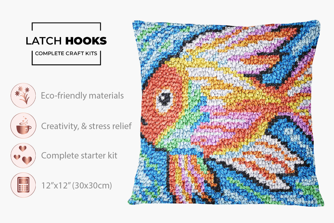 Vibrant Tropical Fish - Latch Hook Pillow Kit