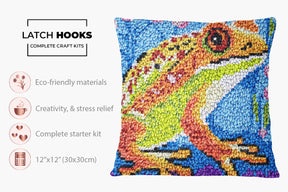 Vibrant Frog Melodies - Latch Hook Pillow Kit