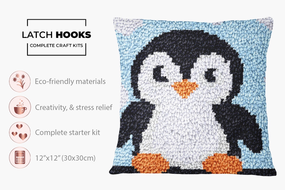 Adorable Penguin Delight - Latch Hook Pillow Kit