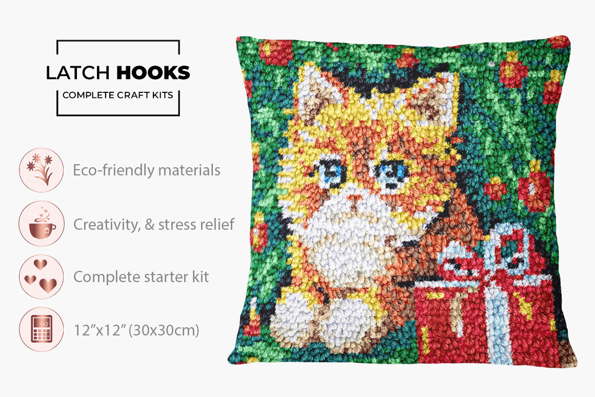 Festive Feline Delight - Latch Hook Pillow Kit