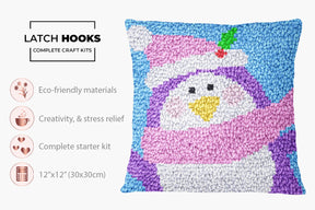 Cheerful Winter Penguin - Latch Hook Pillow Kit