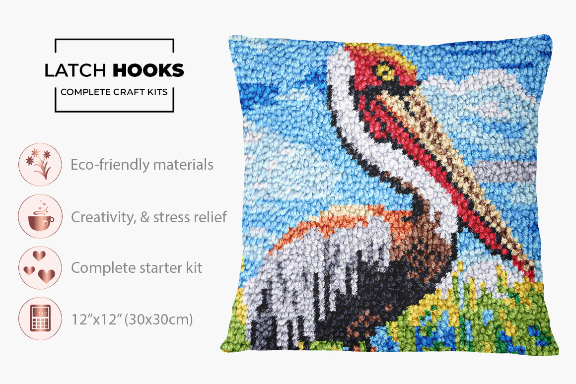 Majestic Pelican in Nature - Latch Hook Pillow Kit