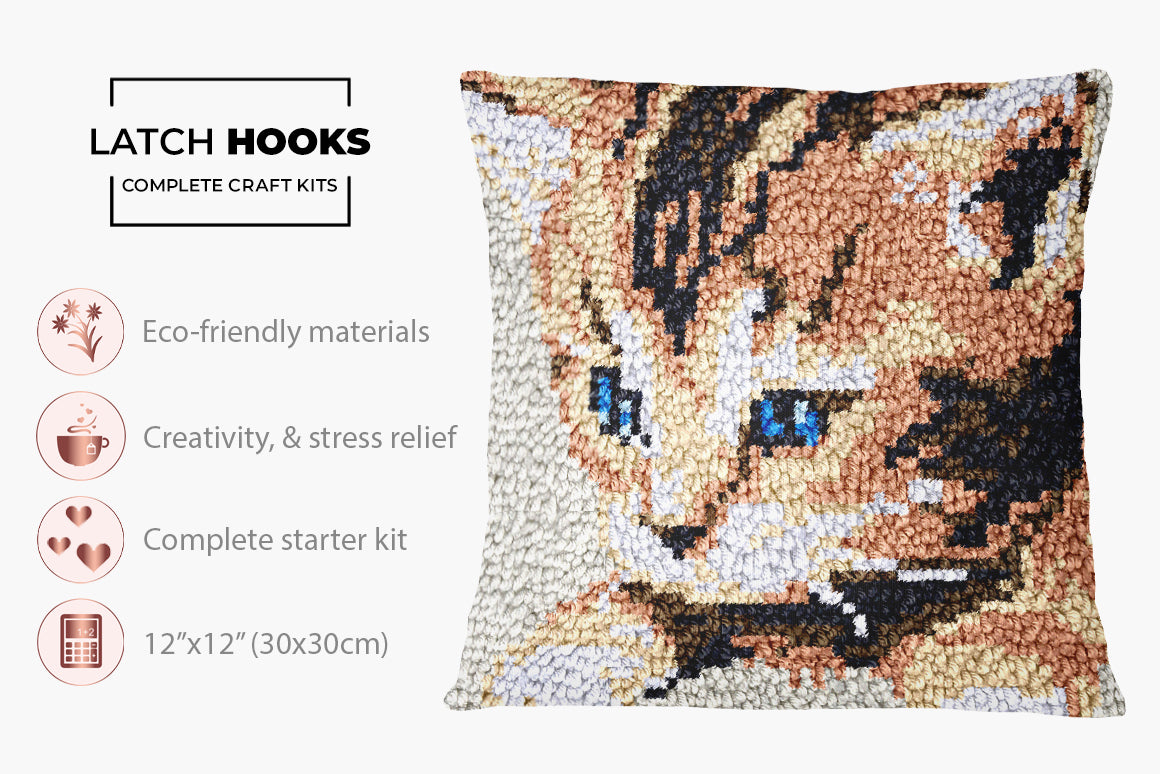 Whimsical Kitten Portrait - Latch Hook Pillow Kit