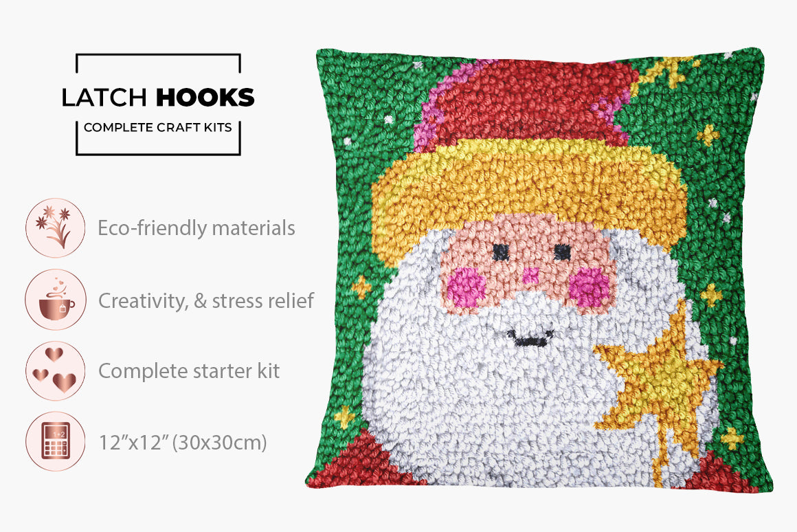 Whimsical Santa Claus Artwork - Latch Hook Pillow Kit