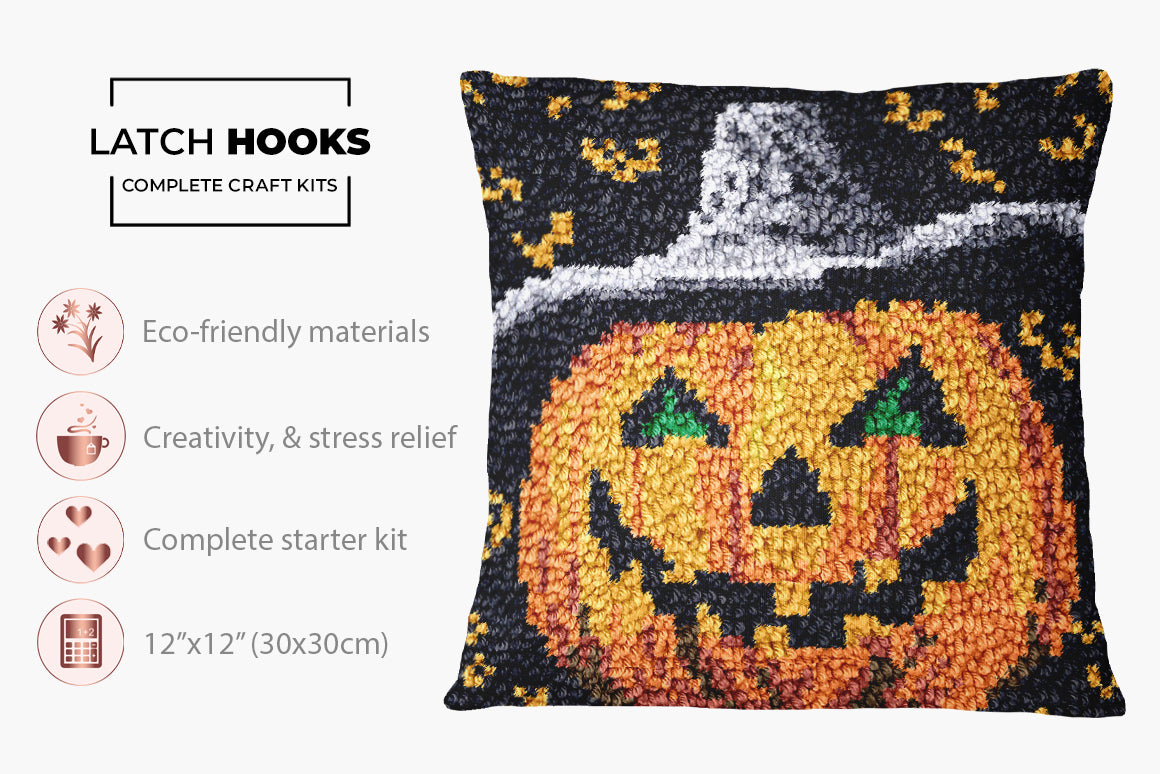 Spooky Pumpkin Delight - Latch Hook Pillow Kit