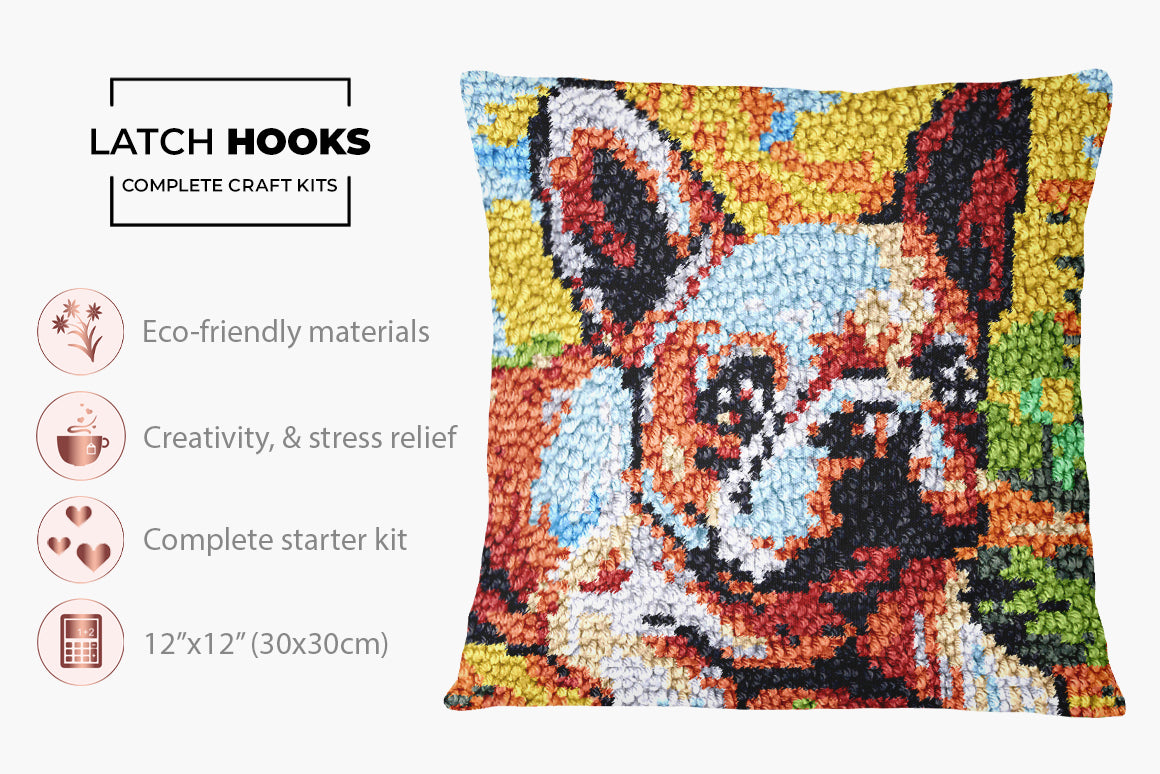 Charming French Bulldog - Latch Hook Pillow Kit