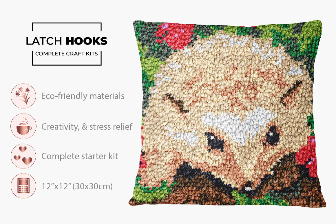 Charming Hedgehog Among Blossoms - Latch Hook Pillow Kit