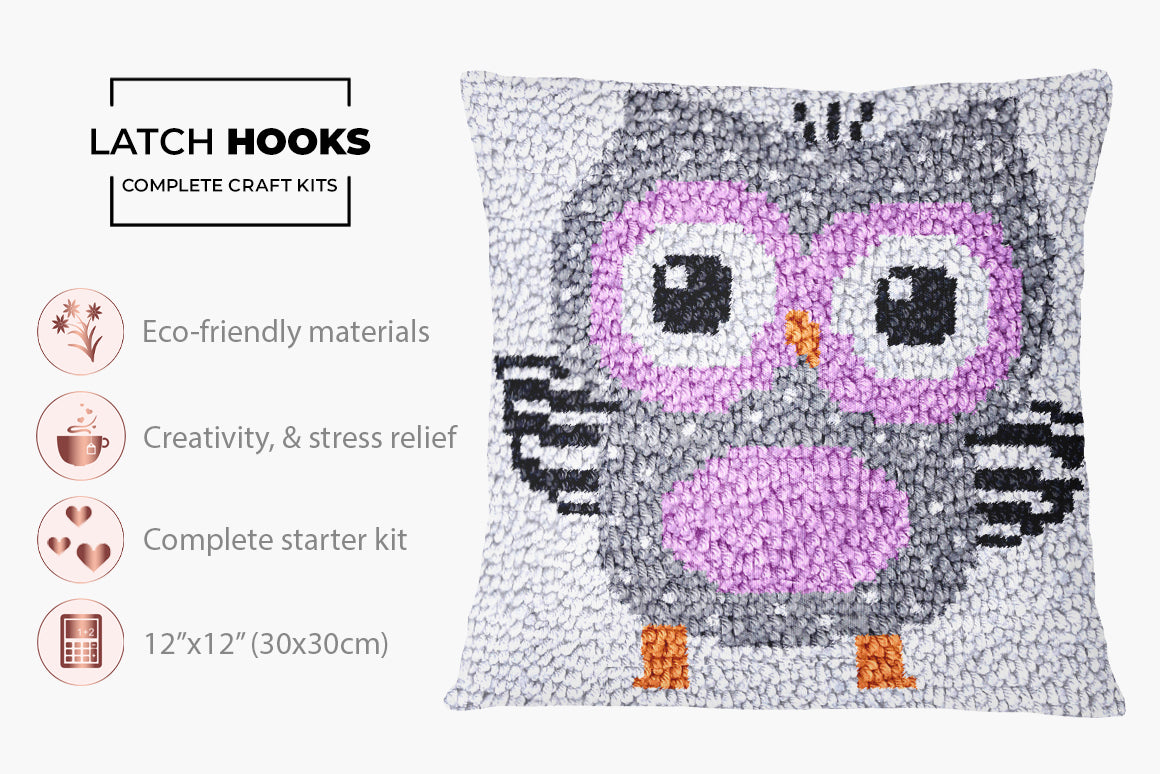 Charming Owl Delight - Latch Hook Pillow Kit