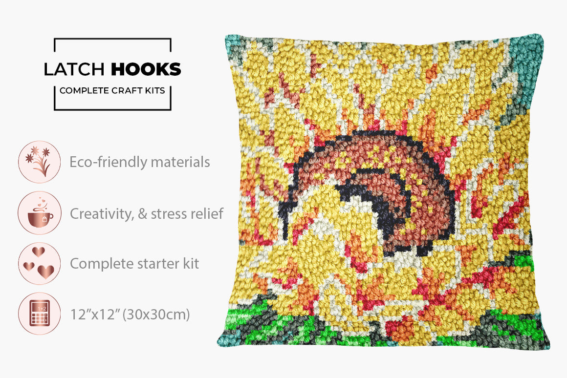 Vibrant Sunflower Embroidery - Latch Hook Pillow Kit