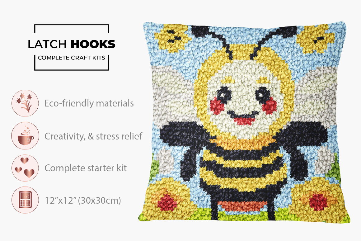 Cheerful Bee Delight - Latch Hook Pillow Kit