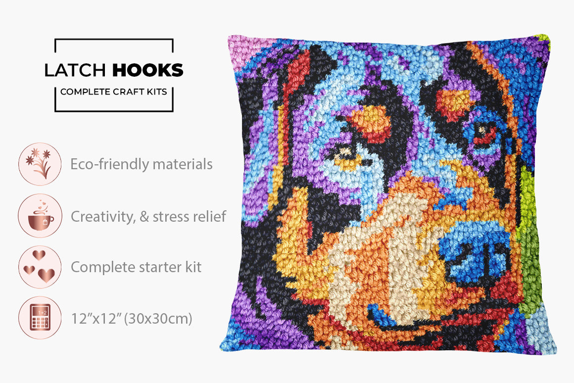 Vibrant Rottweiler Portrait - Latch Hook Pillow Kit