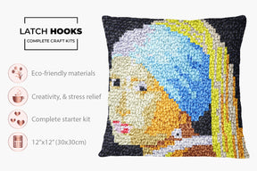 Textured Elegance: The Girl with a Pearl Earring - Latch Hook Pillow Kit