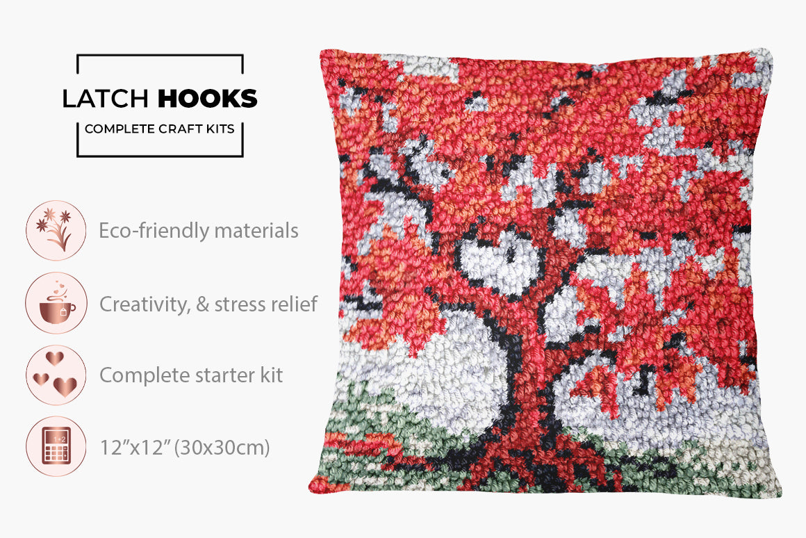 Vibrant Autumn Tree - Latch Hook Pillow Kit