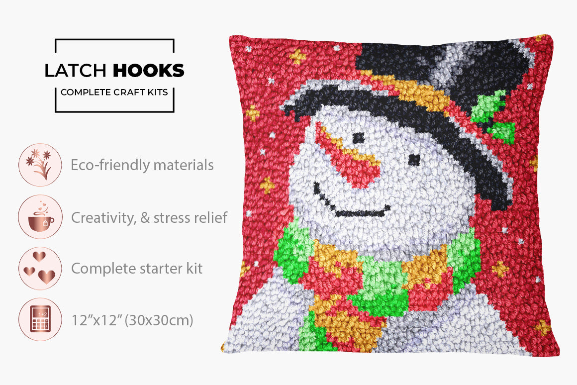 Cheerful Snowman Mosaic - Latch Hook Pillow Kit