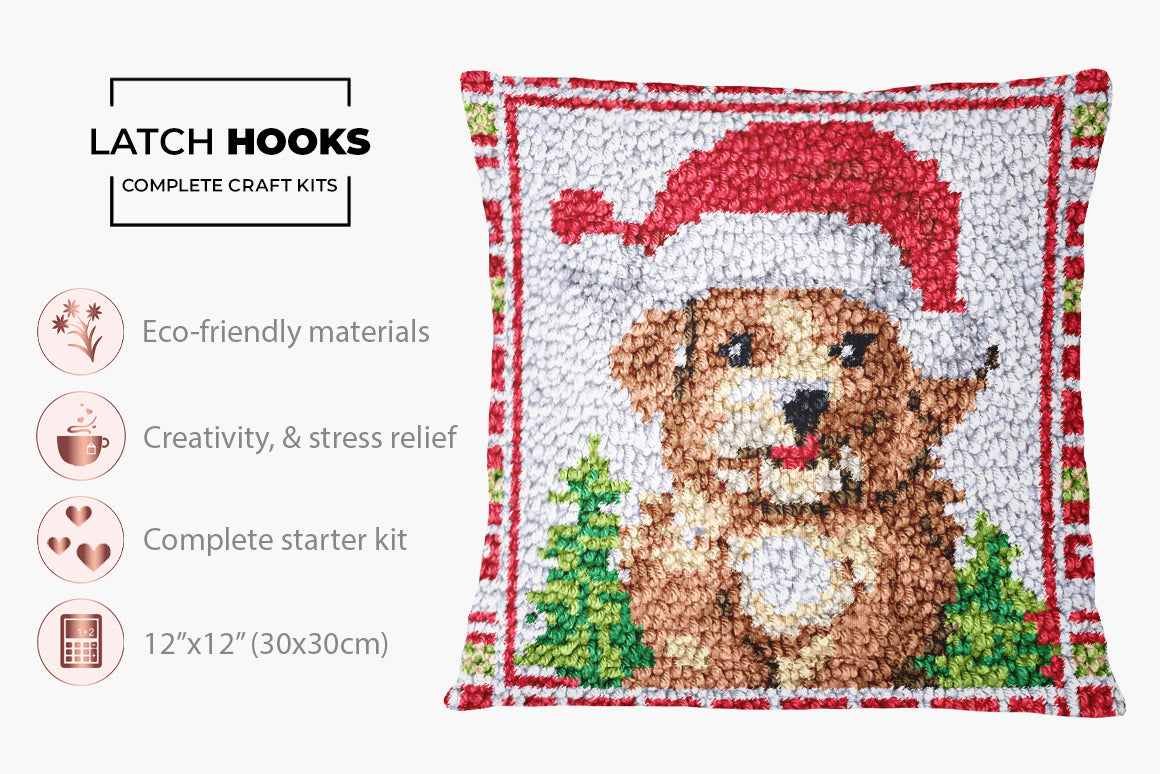 Festive Canine Cheer - Latch Hook Pillow Kit