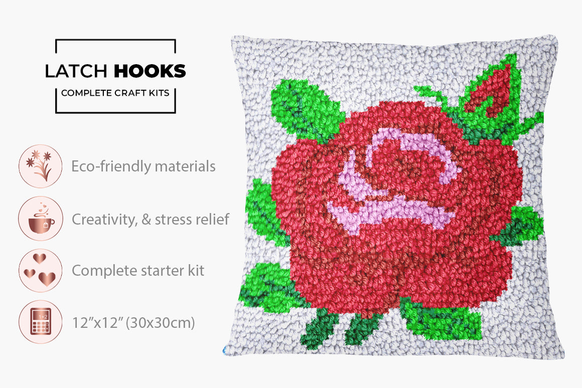 Vibrant Rose Embroidery - Latch Hook Pillow Kit