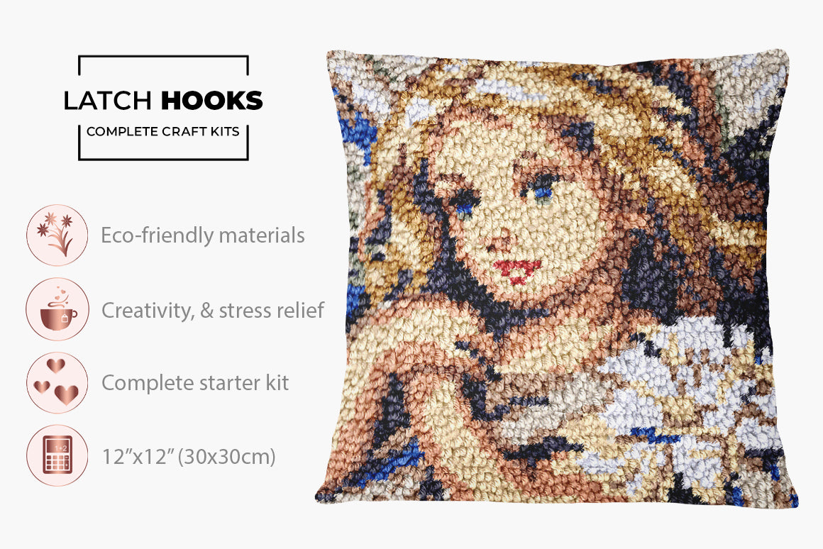 Angelic Whispers: A Tapestry of Innocence - Latch Hook Pillow Kit