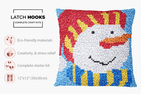 Cheerful Snowman Delight - Latch Hook Pillow Kit