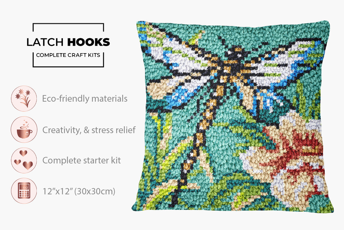 Whimsical Dragonfly Garden - Latch Hook Pillow Kit