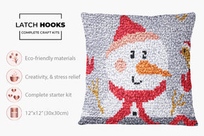 Cheerful Winter Snowman - Latch Hook Pillow Kit