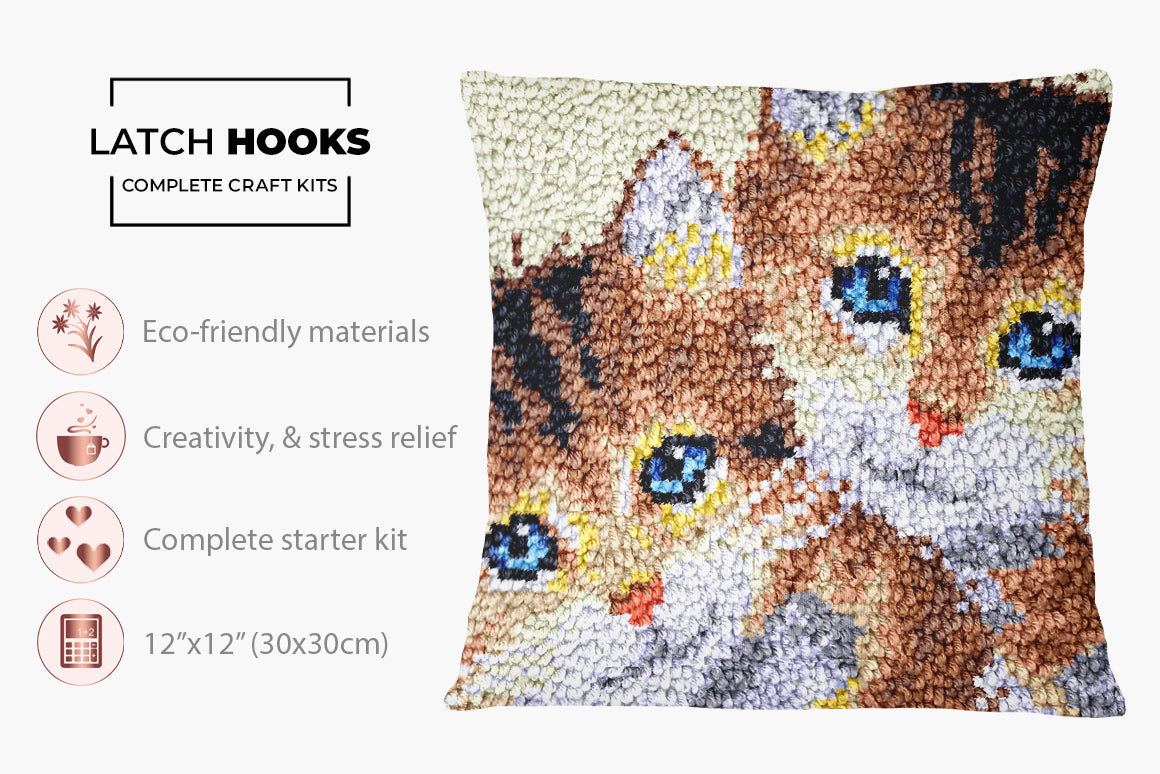 Adorable Kittens Hooked - Latch Hook Pillow Kit